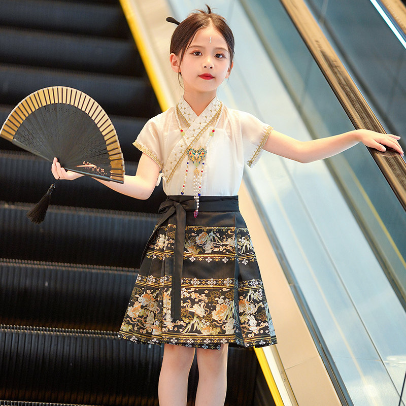 马面裙女童古风汉服夏款中国风套装女孩夏天2025新款儿童古装裙子图片