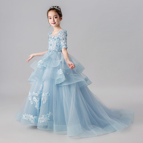 小女孩洋气花童婚纱裙主持人钢琴演出服儿童礼服公主裙女童蓬蓬纱