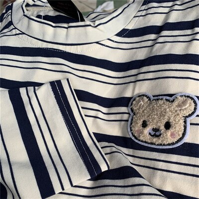 秋季新款复古美式t恤日系条纹长袖T恤男宽松重磅上衣潮牌圆领卫衣