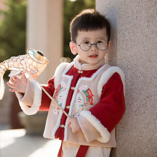 汉服男童2024新款儿童拜年服宝宝国风唐装新年装过年服小男孩冬季