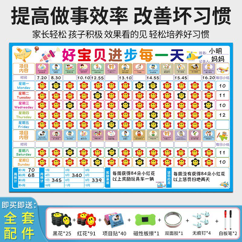 家庭儿童成长自律表墙贴宝宝奖励计划表