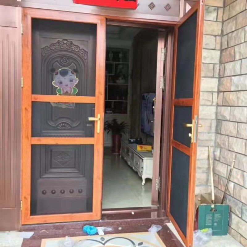 纱门带铝板咖啡色金刚网灰色双开大门不锈钢厂家防鼠平开折叠蚊虫