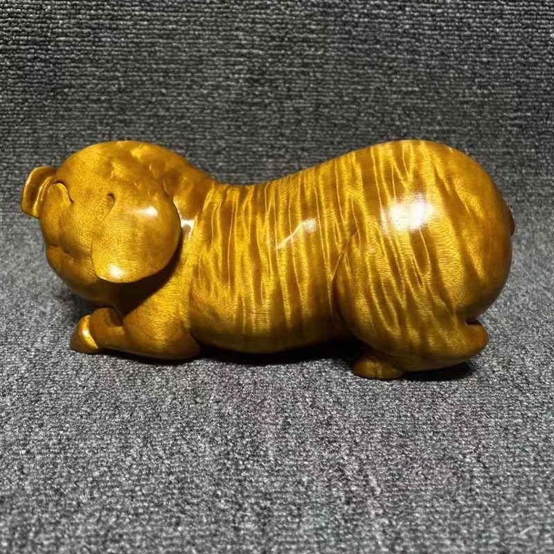金丝楠木小叶桢楠金猪25*13*11实木水波纹招财客厅摆件送礼盒装