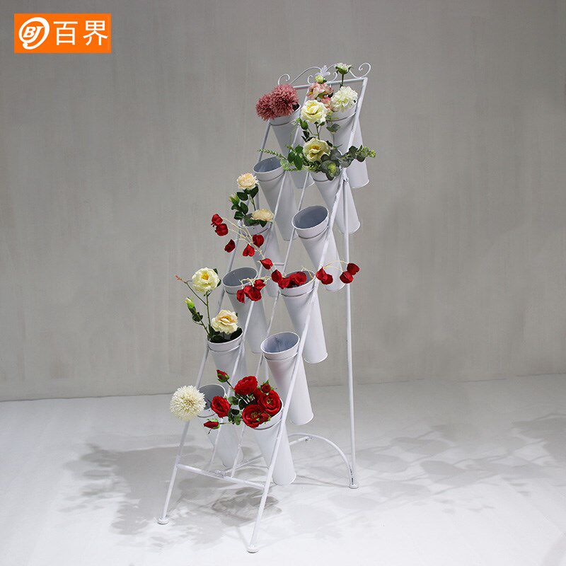铁艺花店束鲜花展示架多层阶梯花架子养花桶插花筒落地展示架
