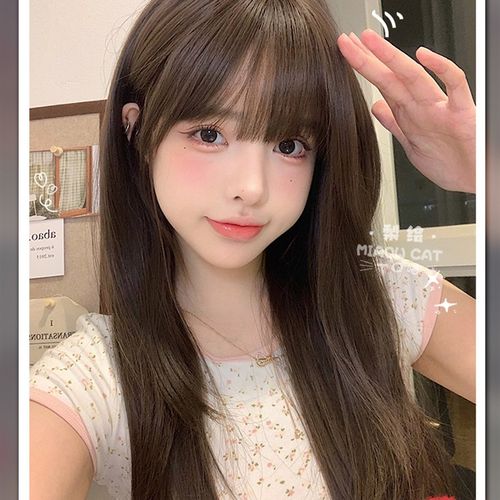 一口喵假发女网红日常长直发齐刘海夏季新款甜美可爱逼真全头套式