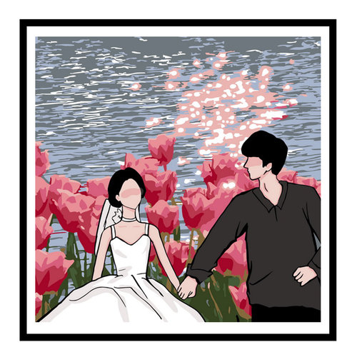 星辰大海 数字油画diy填充涂色新婚情侣人物油彩画情人节手工礼物
