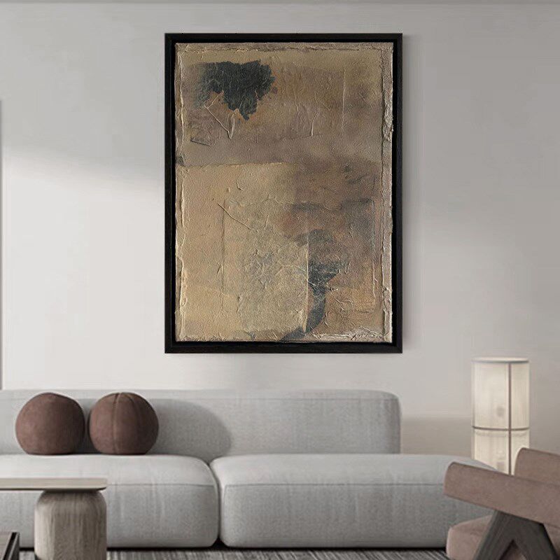 HW.ART手绘油画《落日微风》侘寂赤贫风抽象油画立体简约客厅挂画