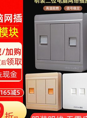 锦迈电器明装墙壁开关插座两位网口网络开关孔双电脑网线插座面板