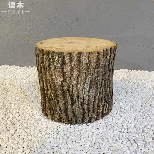 木墩 带树皮田园tian然树桩花架实木根雕香樟木原木摆件圆形包邮