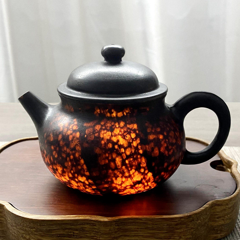 安化冰碛岩手工茶壶豹纹透光石茶具中式复古泡茶壶家用收藏级