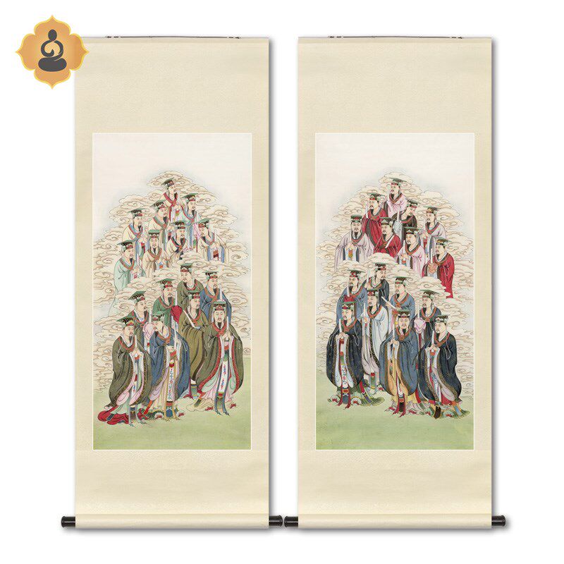 工笔神仙人物国画三十二天帝画像水陆画玄关书房新中式卷轴挂画框