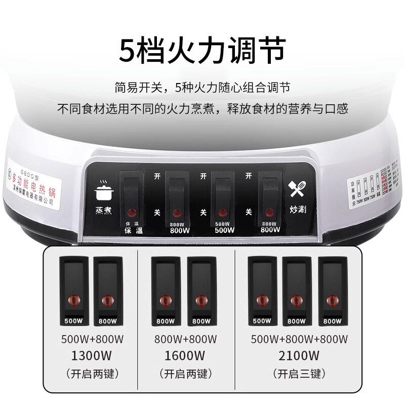 锅霸家用多功能防干烧电煮锅不锈钢蒸锅炖煎炒锅霸锅一式电炒锅