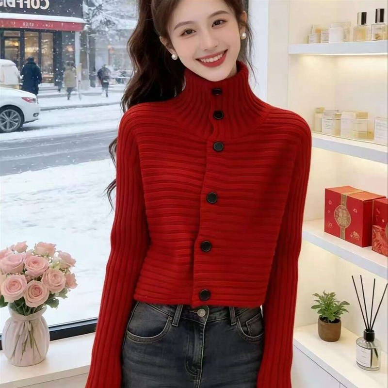 时尚立领感宽松绝慵懒毛衣女2026秋冬新款韩版高级感针织开衫上衣