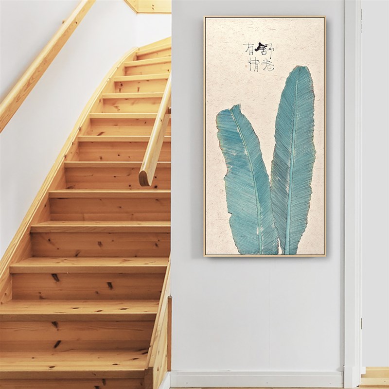 新中式玄关装饰画北欧竖版走廊挂画过道植物壁画酒店入户门艺术画