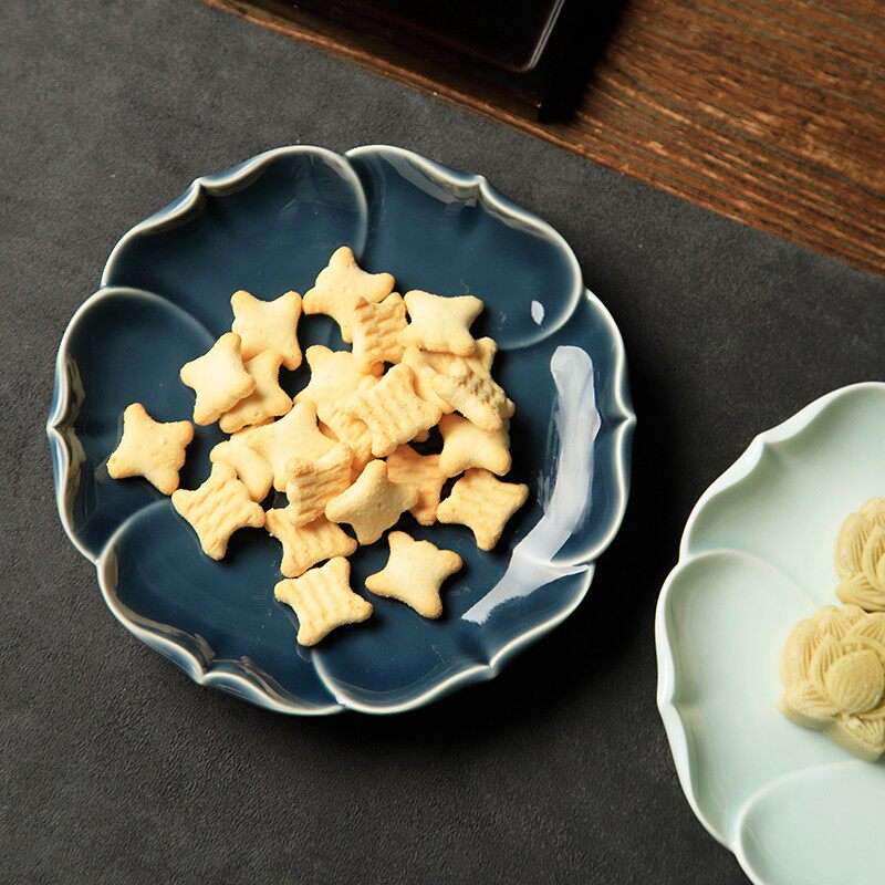 陶瓷茶点盘果盘水果点心甜品碗创意莲花碟子家用复古零食糕点托盘