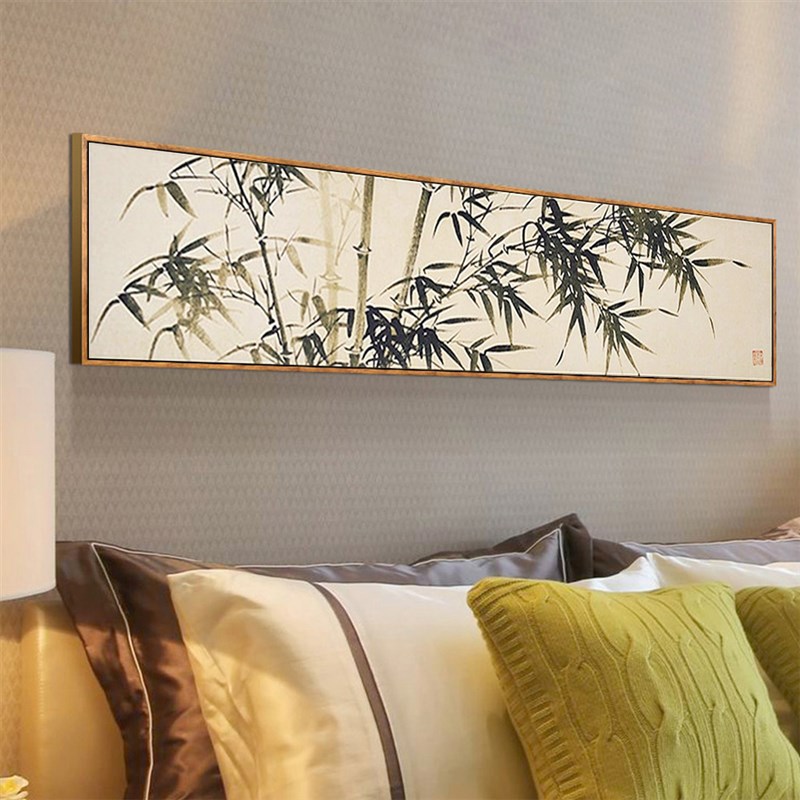 中式客厅挂画床头画水墨竹叶中国风画工笔画客厅挂画沙发背景墙画