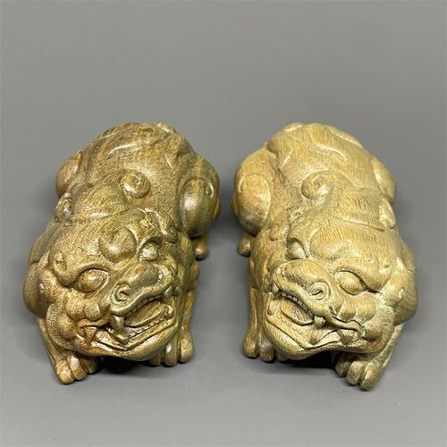 天然绿檀木雕貔貅实木摆件招财纳福文玩手把件木质工艺品盘玩茶宠