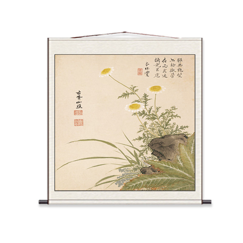 明项圣谟桃花斗方名家仿古字画酒店壁画仿古卷轴挂画花鸟卷轴画