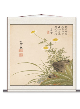 明项圣谟桃花斗方名家仿古字画酒店壁画仿古卷轴挂画花鸟卷轴画