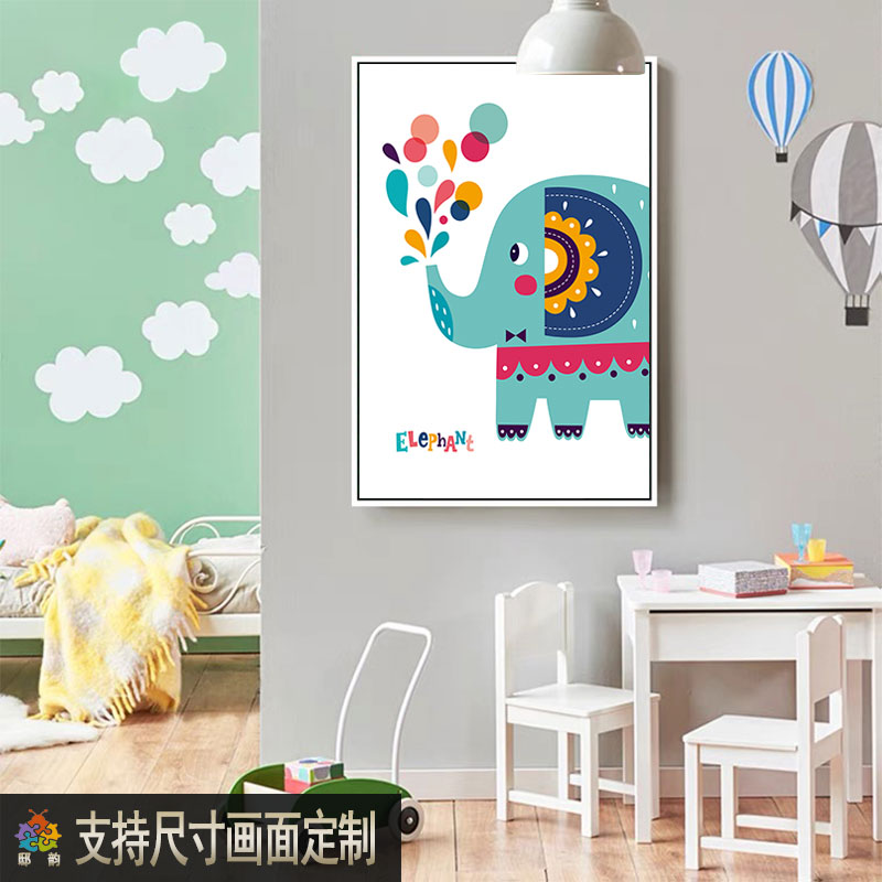 儿童房间卡通动物装饰画男孩女孩卧室牀头壁画猫狗的墙面挂画竖版