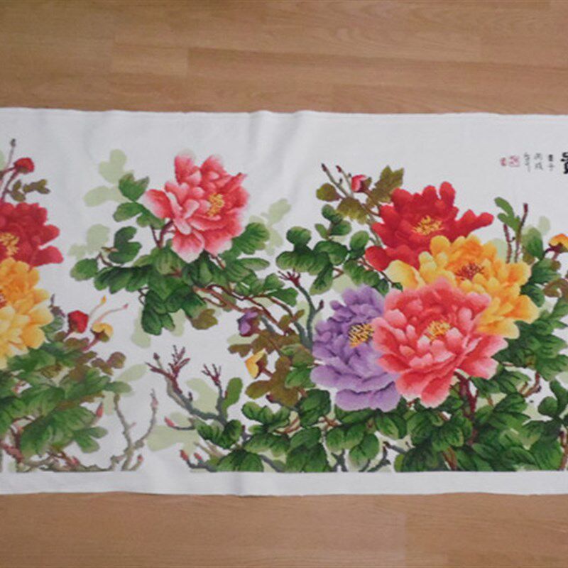 绣好的纯手工十字绣 六尺牡丹 花开富贵2米3牡丹花机绣十字绣成品