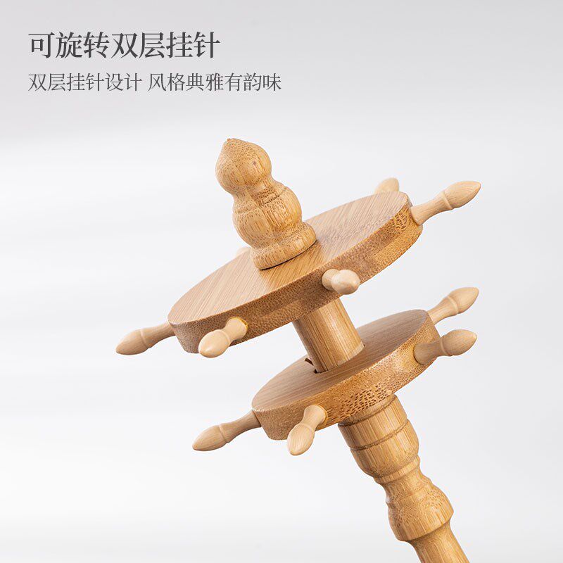 圆盘原竹毛笔挂的架子画笔实木圆放新中式书法笔搁挂架摆件大号圆