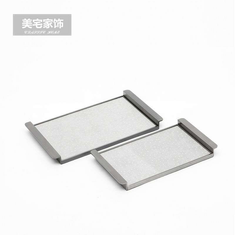 不锈钢皮革长方形托盘摆件酒店样板间轻奢家居客厅茶几桌面收纳盘