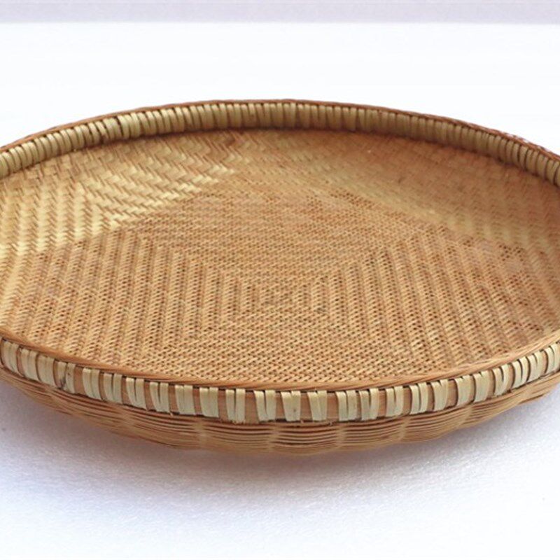 竹筛子圆型竹匾竹编有孔簸箕家用农家乐装饰挂件精品