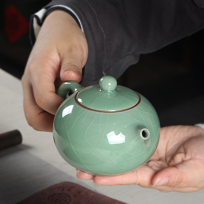 哥窑冰裂青瓷茶壶茶杯泡茶套装家用高档陶瓷大容量办公室个人单壶