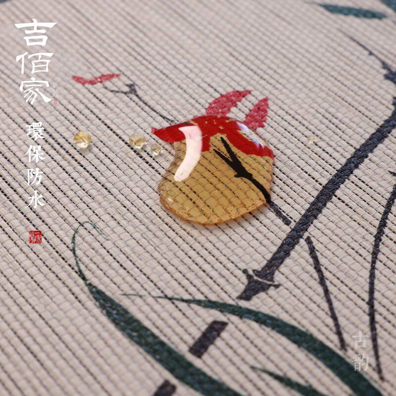 吉佰家手绘干泡茶席防水禅意中国风草编桌旗茶桌布小纸编套组竹兰