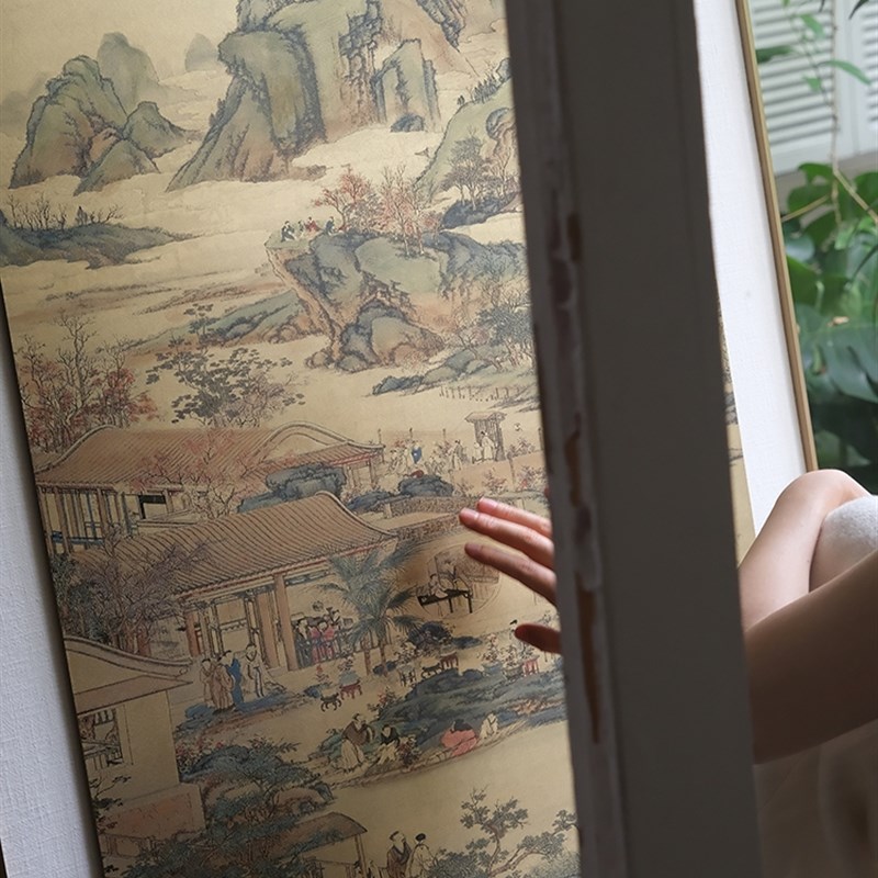 若奈私人收藏!黄铜雕画《十二景秋》立体浮雕山水风中式玄关画