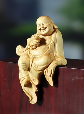 黄杨木雕弥勒佛摆件手把件实木笑佛中式家居客厅玄关店铺供奉收藏