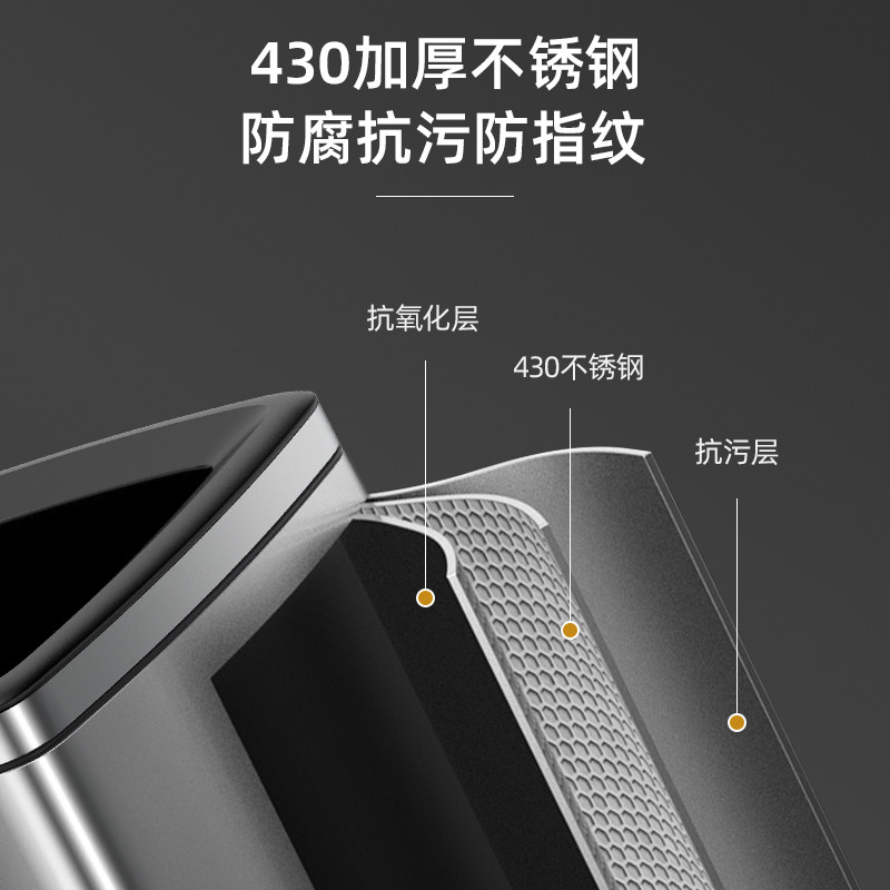 不锈钢商用无盖垃圾桶酒店走廊商场电梯洗手间投纸桶30L大容量50L