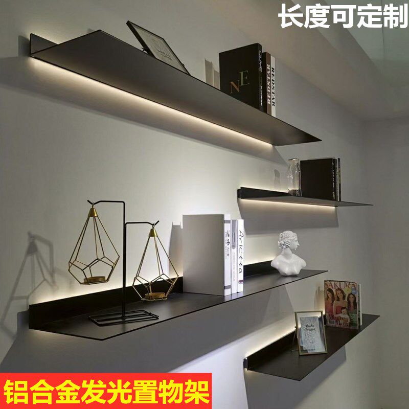 铝合金层板置物架内置发光LED灯活动架挂墙创意书架简易金属隔板