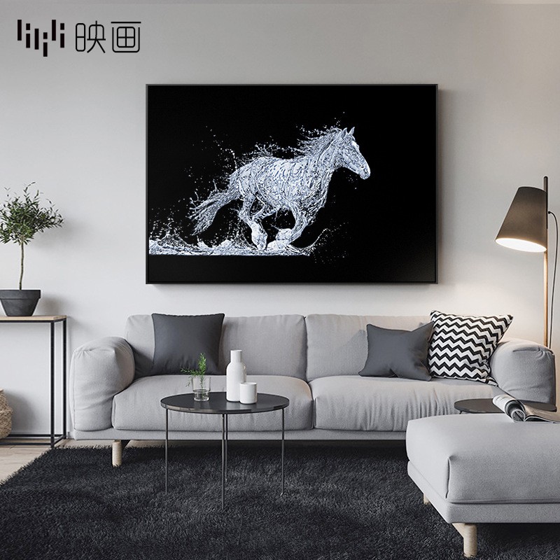 抽象马装饰画北欧黑白艺术办公室超大横幅挂画客厅沙发背景墙壁画