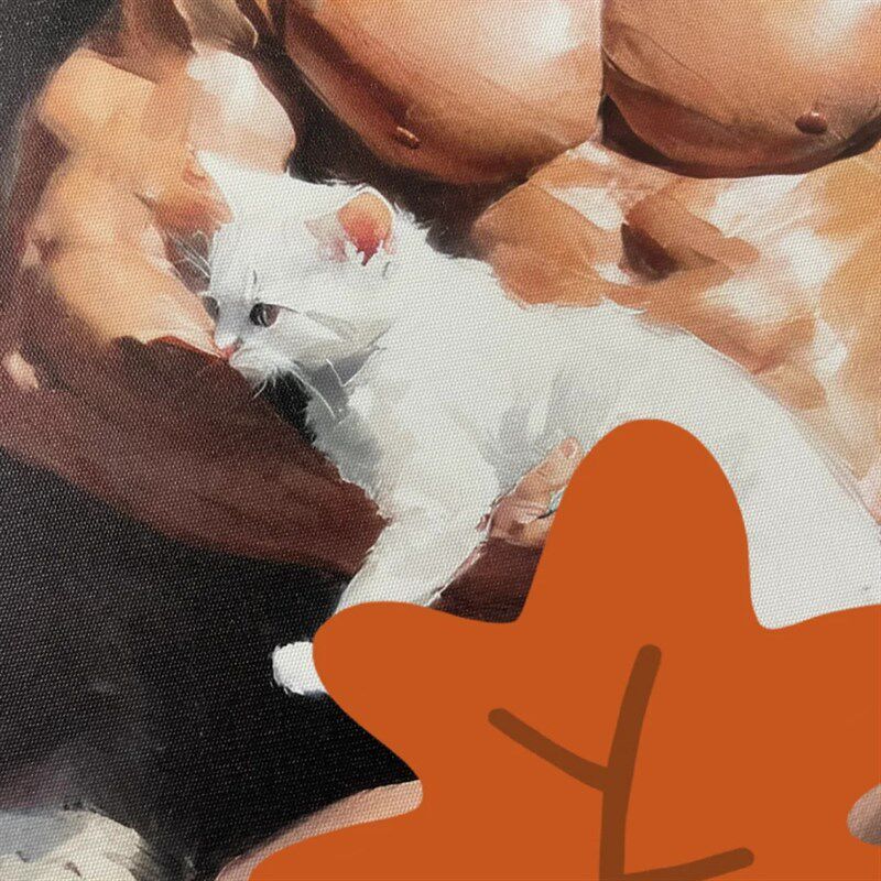 宠猫肌肉男高清装饰画卧室挂画喷绘油画房间室内挂墙靠墙艺术
