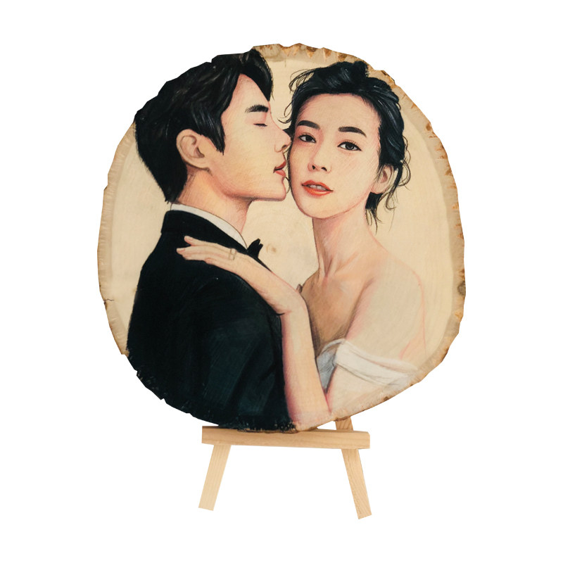 照片定制木刻画手绘人物彩铅素描肖像画走心创意生日情侣结婚礼品