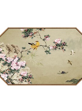 新中式电表箱装饰画定做背景墙餐厅八边形电箱画创意中国风花挂画