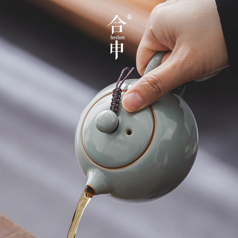 汝窑茶具小套装一壶两杯二人功夫茶家用泡茶壶茶杯便携包户外旅行