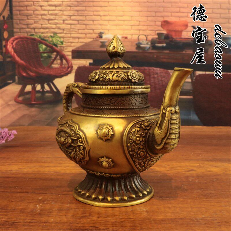 纯铜藏式龙壶摆件仿古铜器水壶茶壶酒壶手把壶家居装饰品工艺礼品