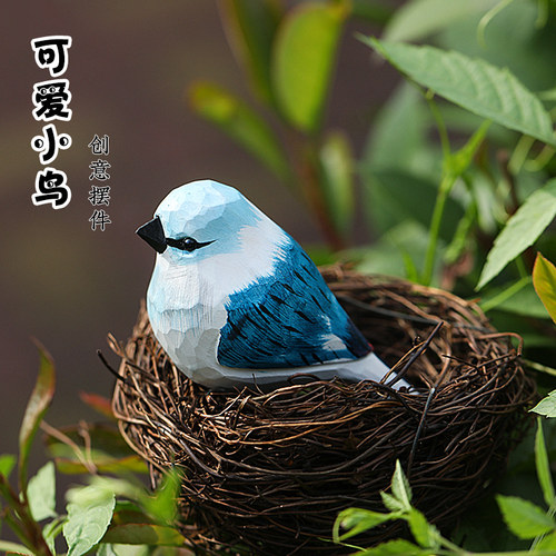 手工木雕小鸟创意可爱实木办公室桌面摆件治愈系生日礼物家居装饰