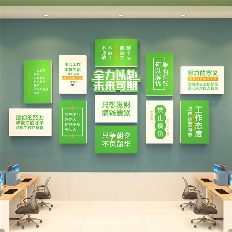 企业文化墙公司办公室背景墙面装饰布置墙贴装饰墙面励志标语贴画图片