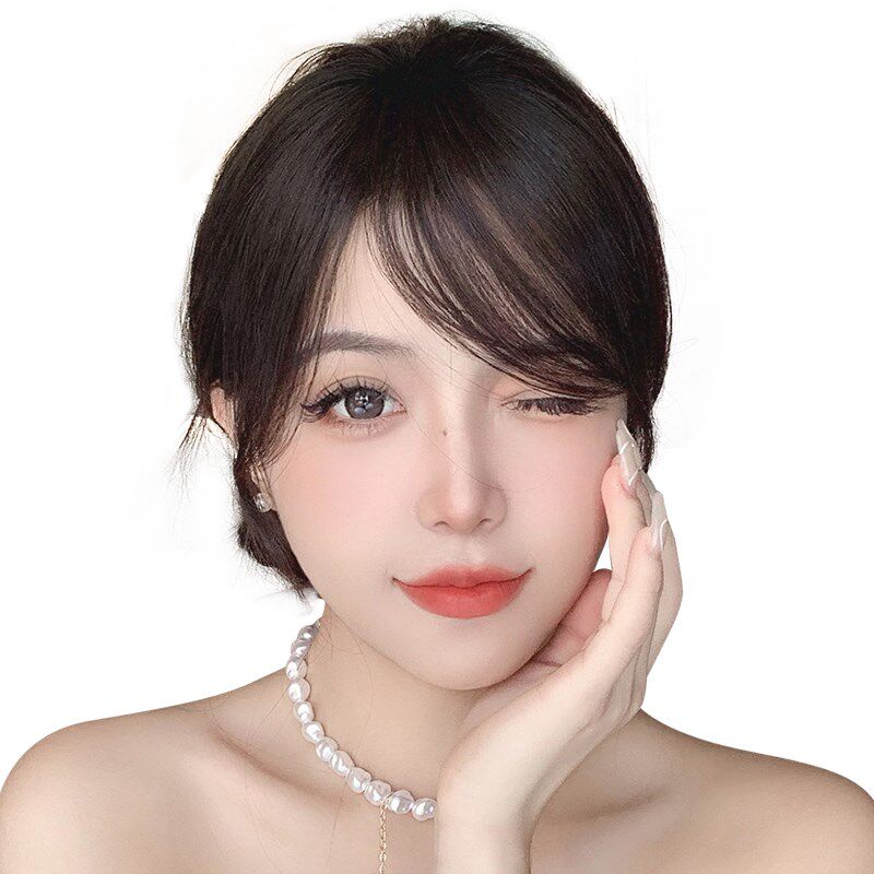 斜刘海假发女自然前额全真人发空气法式遮补发际线假发贴头帘假发