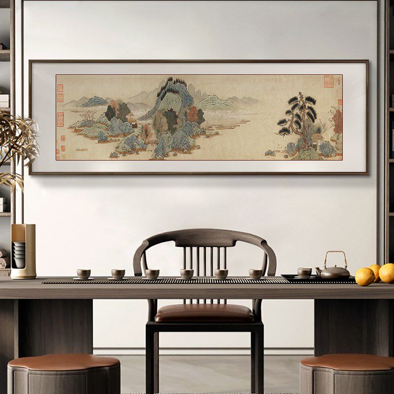 钱选山居图山水画客厅挂画中式沙发背景墙装饰画国画古画茶室壁画