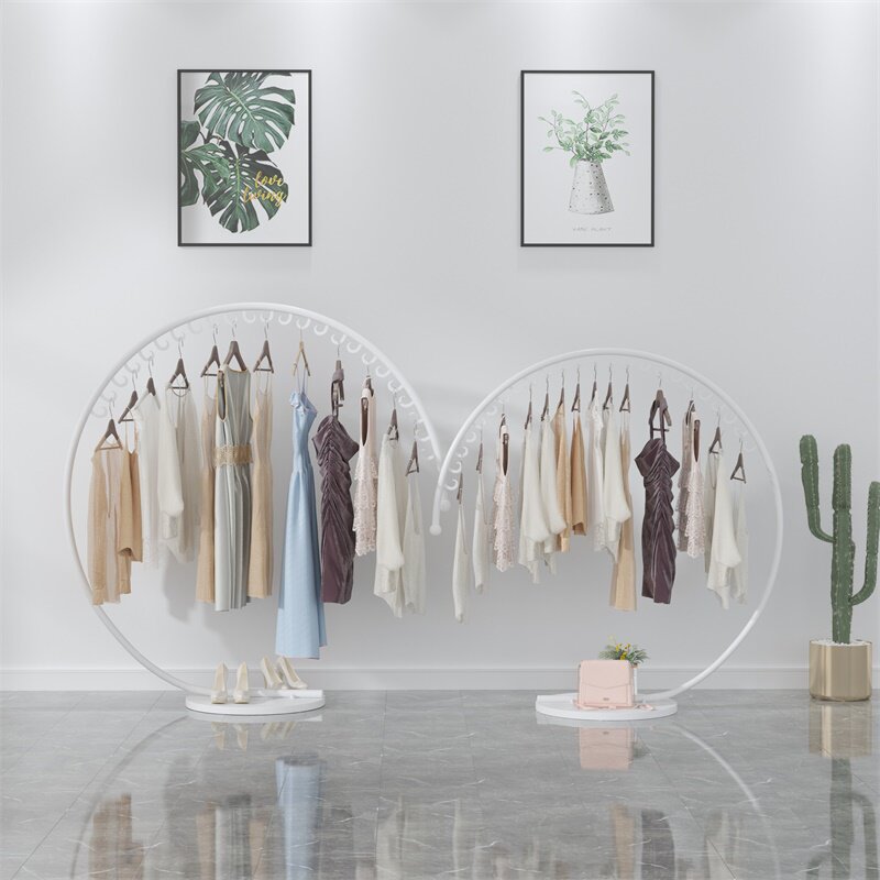 中岛货架服装店落地式陈列架店铺创意金色展示架女装店衣服挂衣架
