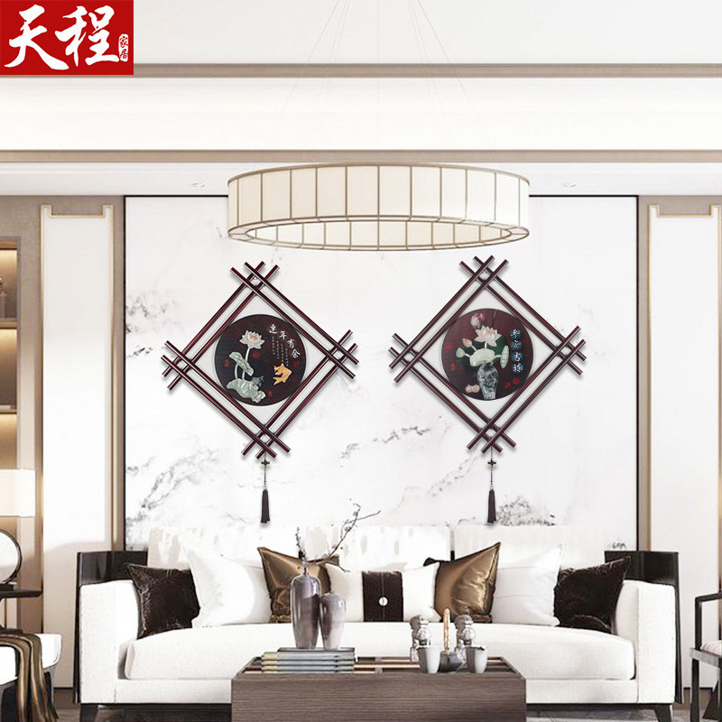 客厅沙发背景墙装饰画饭厅卧室挂画菱形中式玉雕玉石画中国风木雕