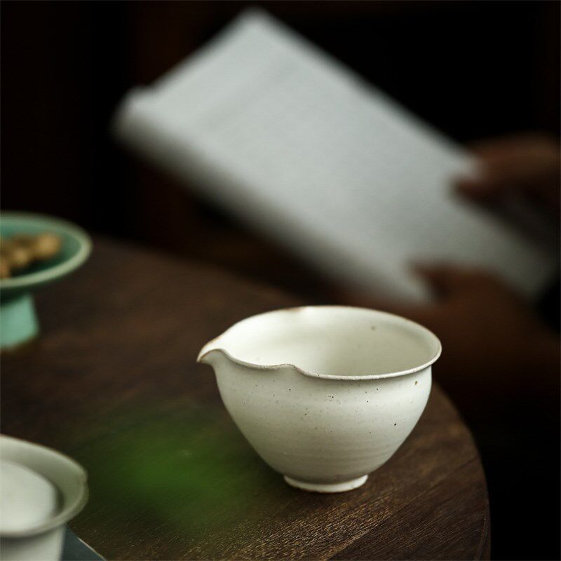 粗陶粉引葫芦口公道杯景德镇纯手工陶瓷茶具配件复古开片茶海匀杯