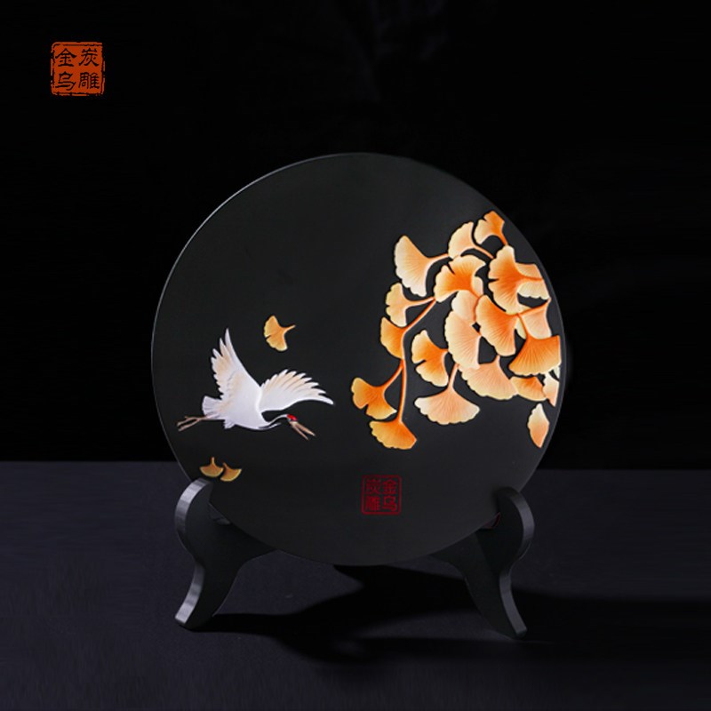金乌炭雕鹤与银杏叶活性炭创意家居摆件新房装饰品吸甲醛祛异味
