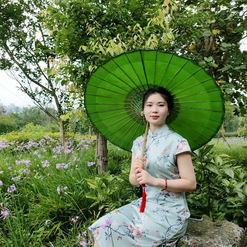 老式手工非遗工艺油纸伞绿色桐油防雨实用女式摄影跳舞汉服拍照伞