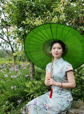 老式手工非遗工艺油纸伞绿色桐油防雨实用女式摄影跳舞汉服拍照伞